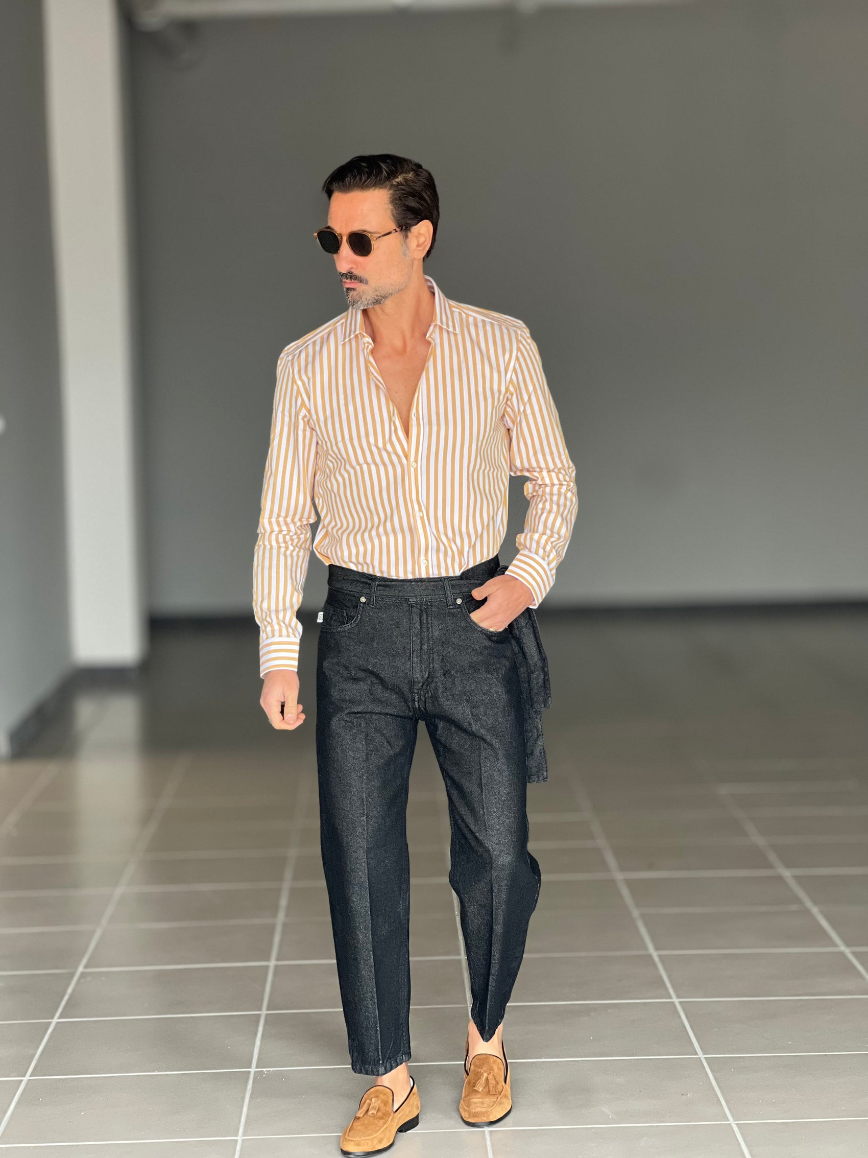 CAMICIA DEPOT BACCHETTA GRANDE OCRA   COLLO PICCOLO POPELINE  DI COTONE DOPPIORITORTO