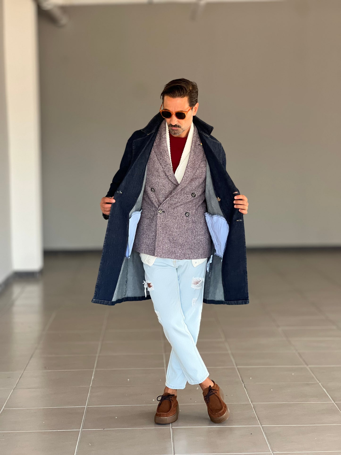 TRENCH DENIM OVER FIT SCURO