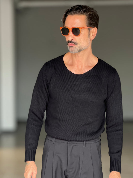 BLUE THREAD COTTON CREW NECK SWEATER