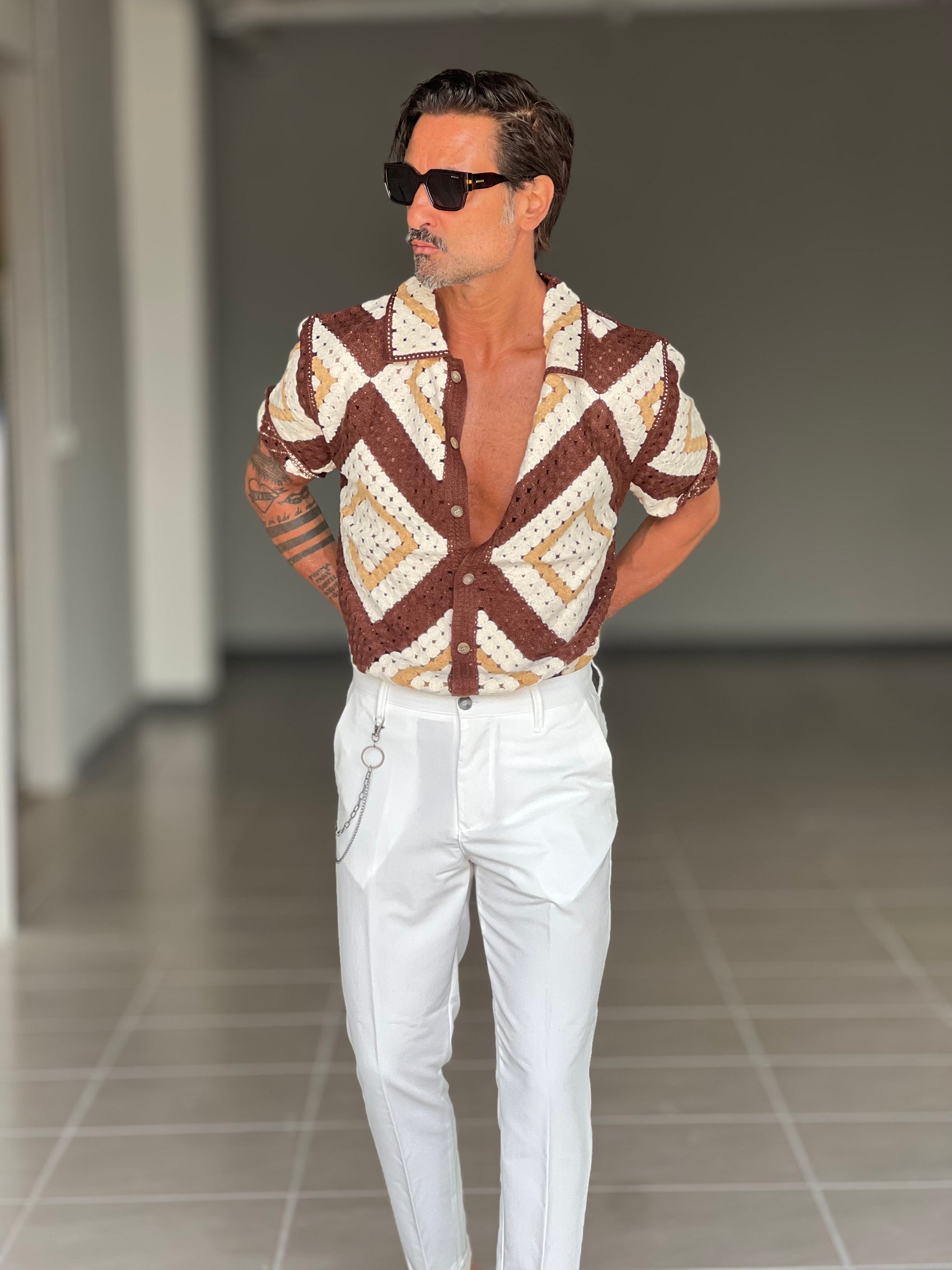 WHITE VISCOSE TROUSERS WITH REGULAR BOTTOM