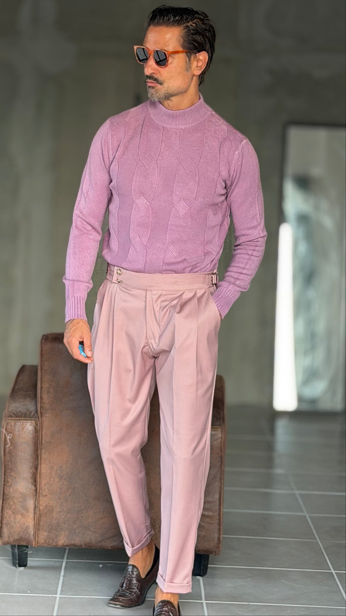 PANTALONE CIPRIA  VITA ALTA PINCES VISCOSA  EFFETTO FLANELLA BATTUTA