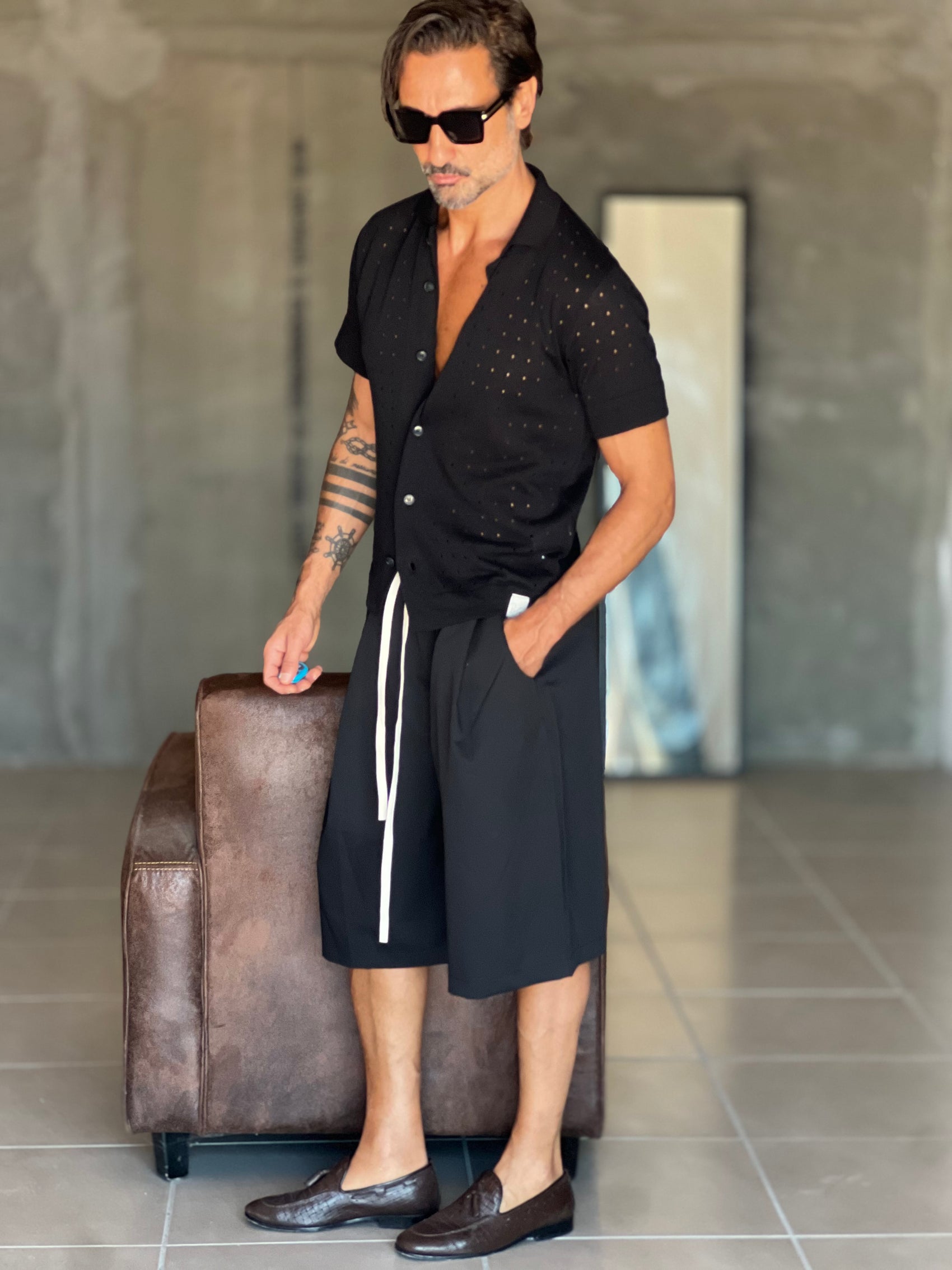 BERMUDA NERO OVER FIT VISCOSA E MISTI 318