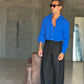 CAMICIA  BLU ROYAL COTONE EFFETTO LINO