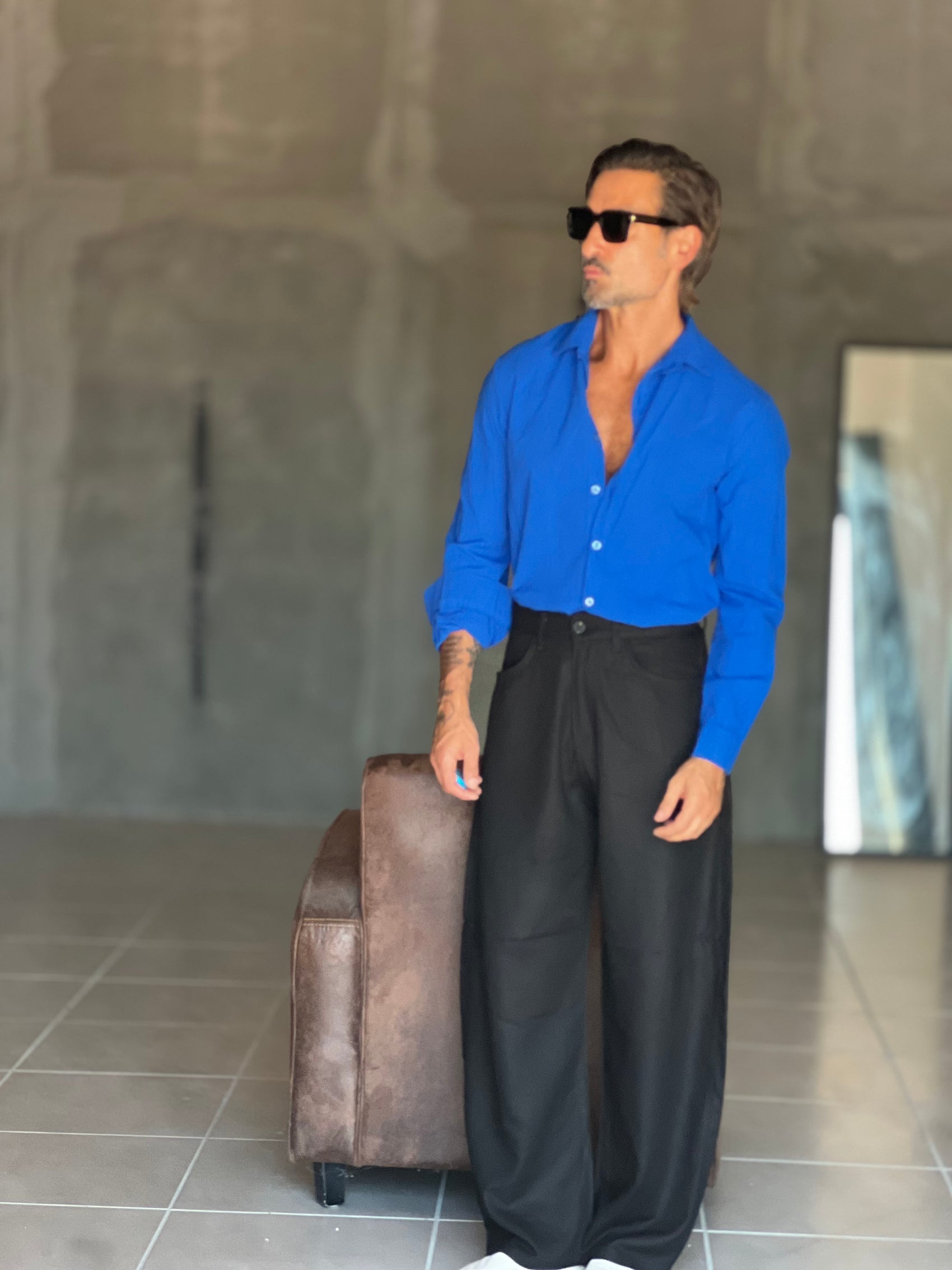 CAMICIA  BLU ROYAL COTONE EFFETTO LINO 279