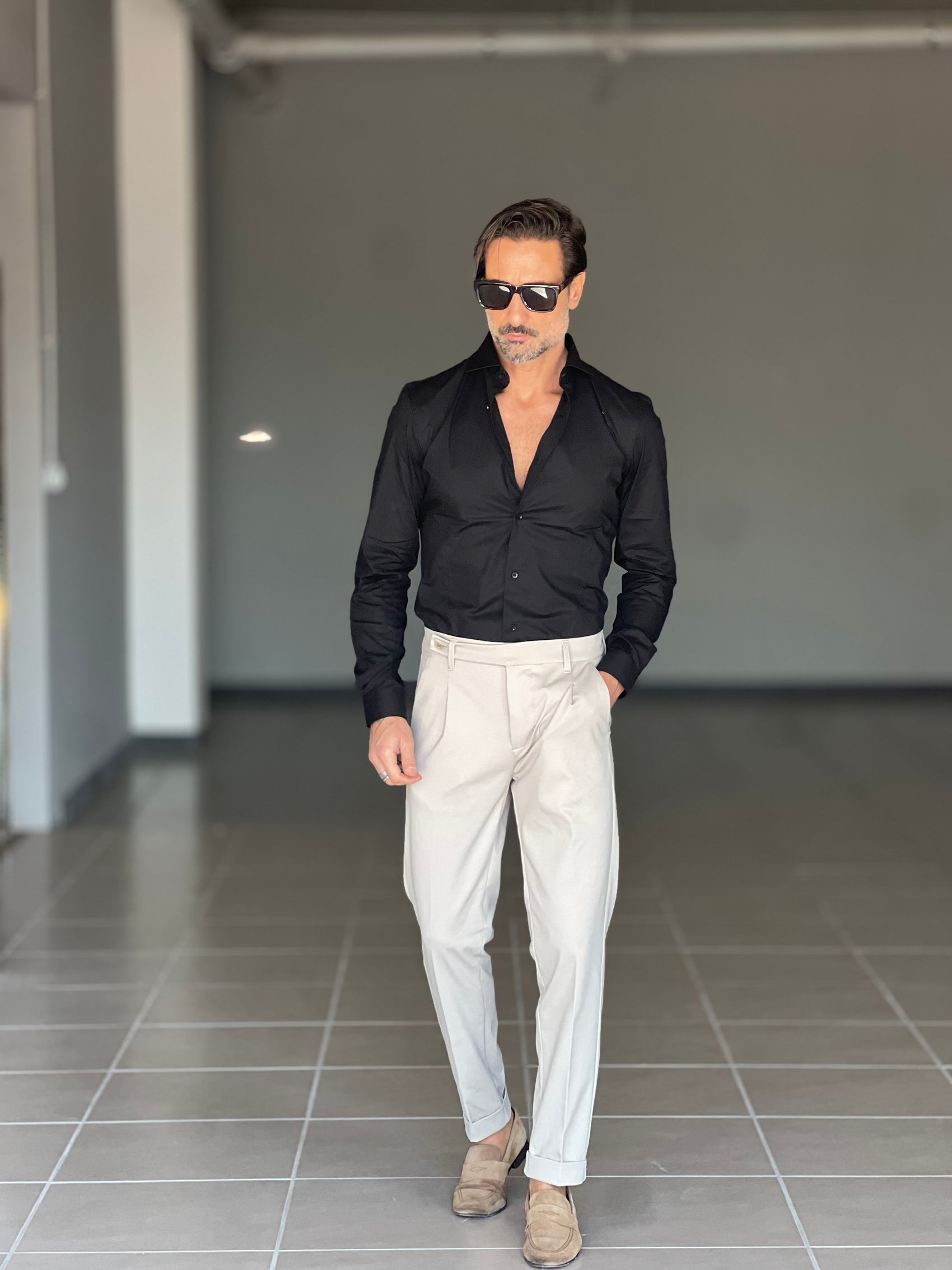 NEW CAMICIA NERA  POPELINE DI COTONE STRECH