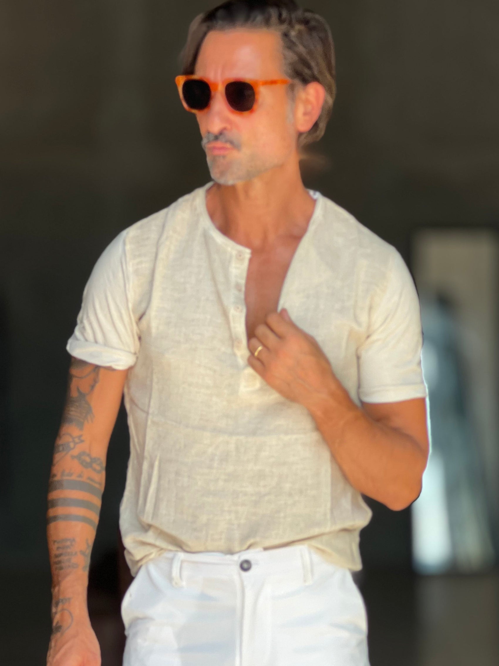 T SHIRT SERAFINO CREMA  MISTO LINO