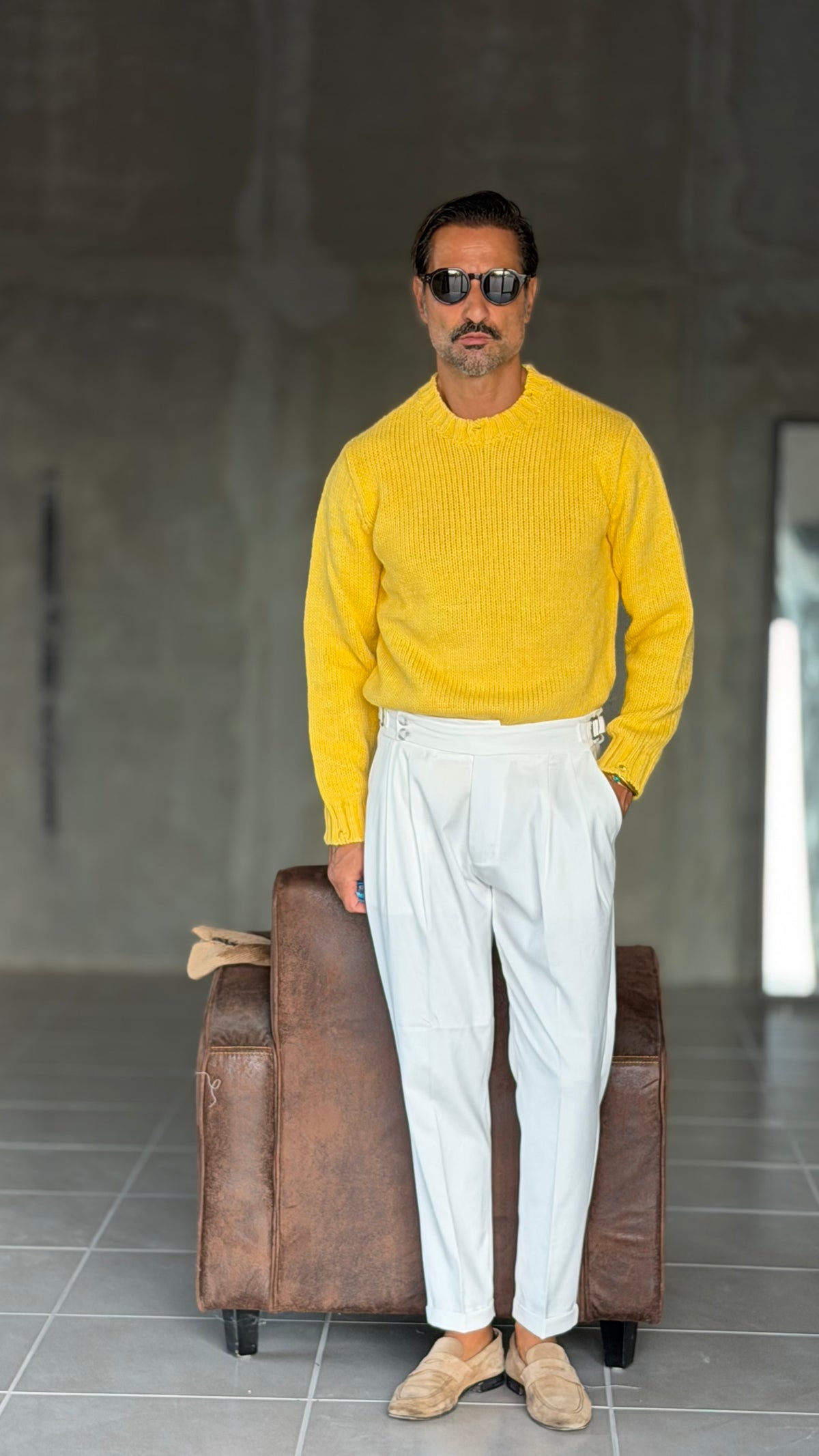 PANTALONE LATTE  VITA ALTA PINCES VISCOSA  EFFETTO FLANELLA BATTUTA