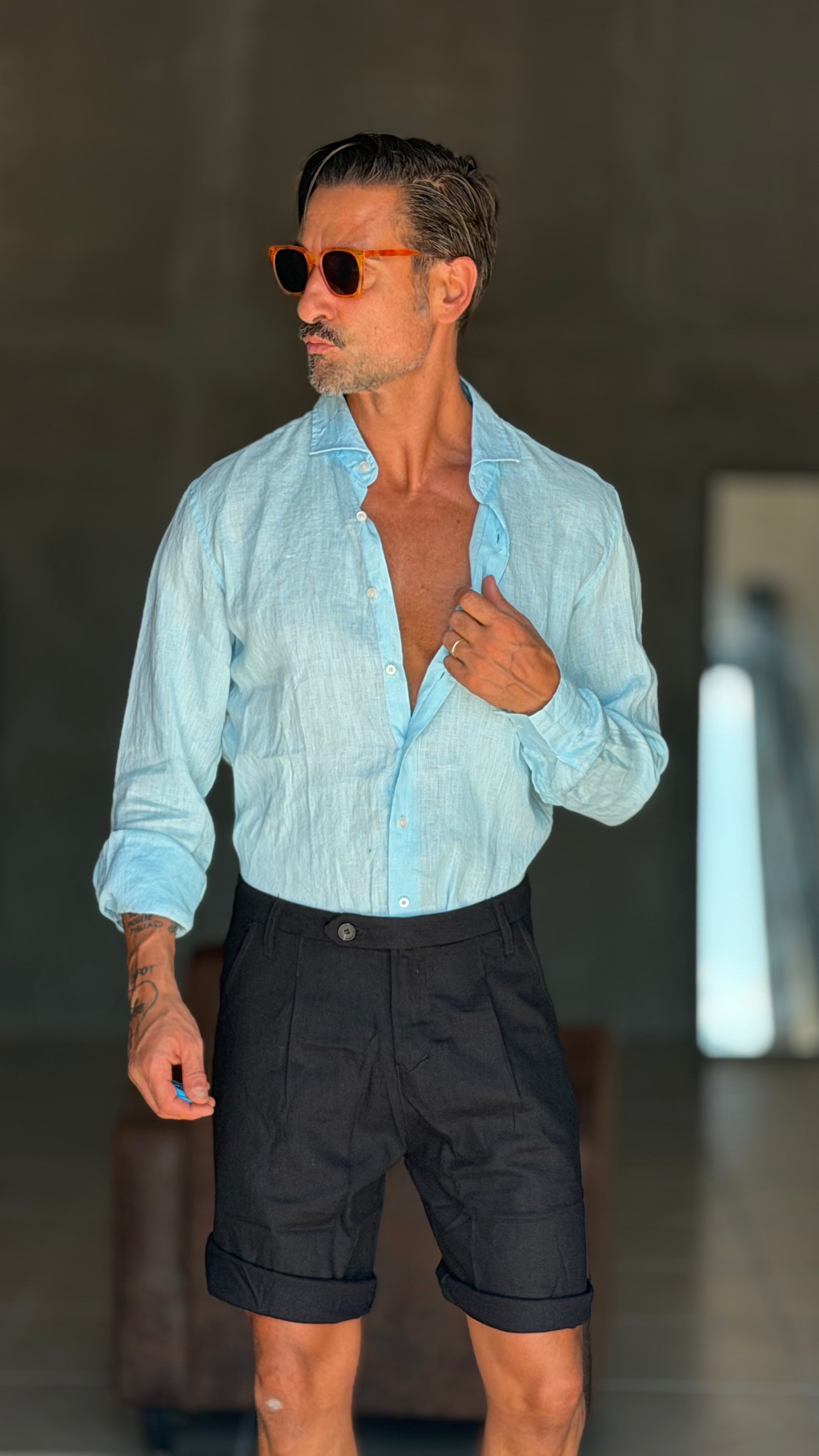 CAMICIA CELESTE CIELO   LINO