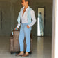 PANTALONE CELESTE  VITA ALTA PINCES VISCOSA