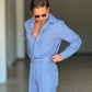 FILLJACKET  CELESTE MARE GESSATA VISCOSA OVER FIT 0301 ABBINABILE AL PANTALONE GESSATO  CELESTE MARE 00301