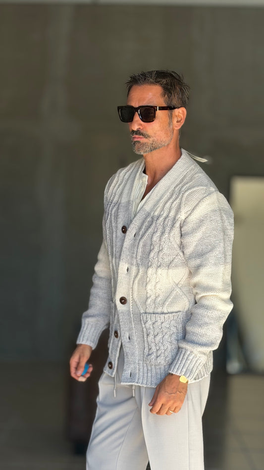 CARDIGAN MAGLIA INGLESE BANDA RIGA PANNA E  GRIGIO BL11 (Copia)