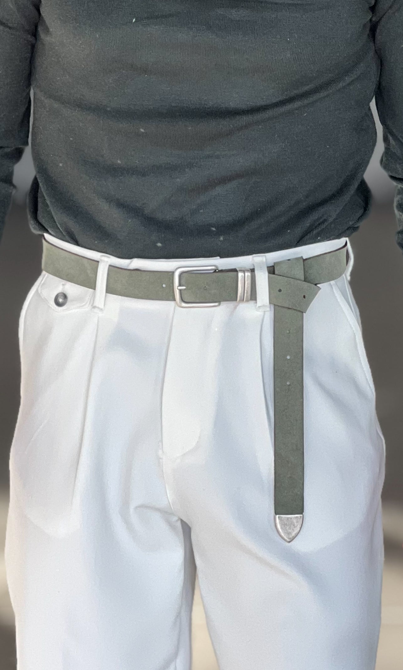 CINTURA CAMOSCIO PELLE VERDE  FIBIA PICCOLA