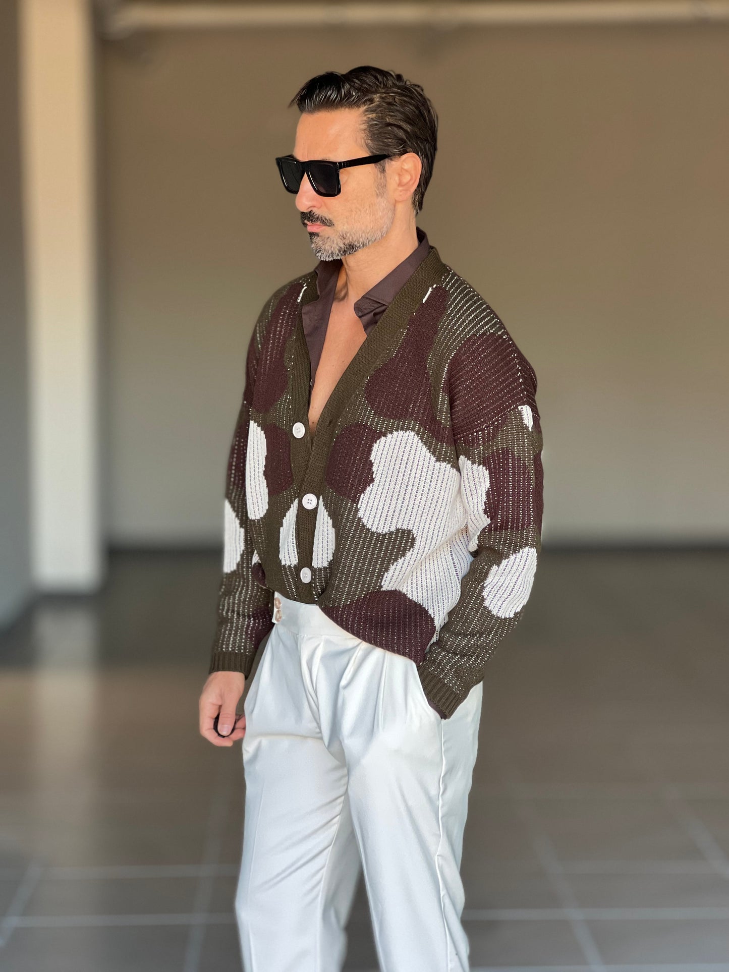 BEIGE COTTON OPEN CARDIGAN