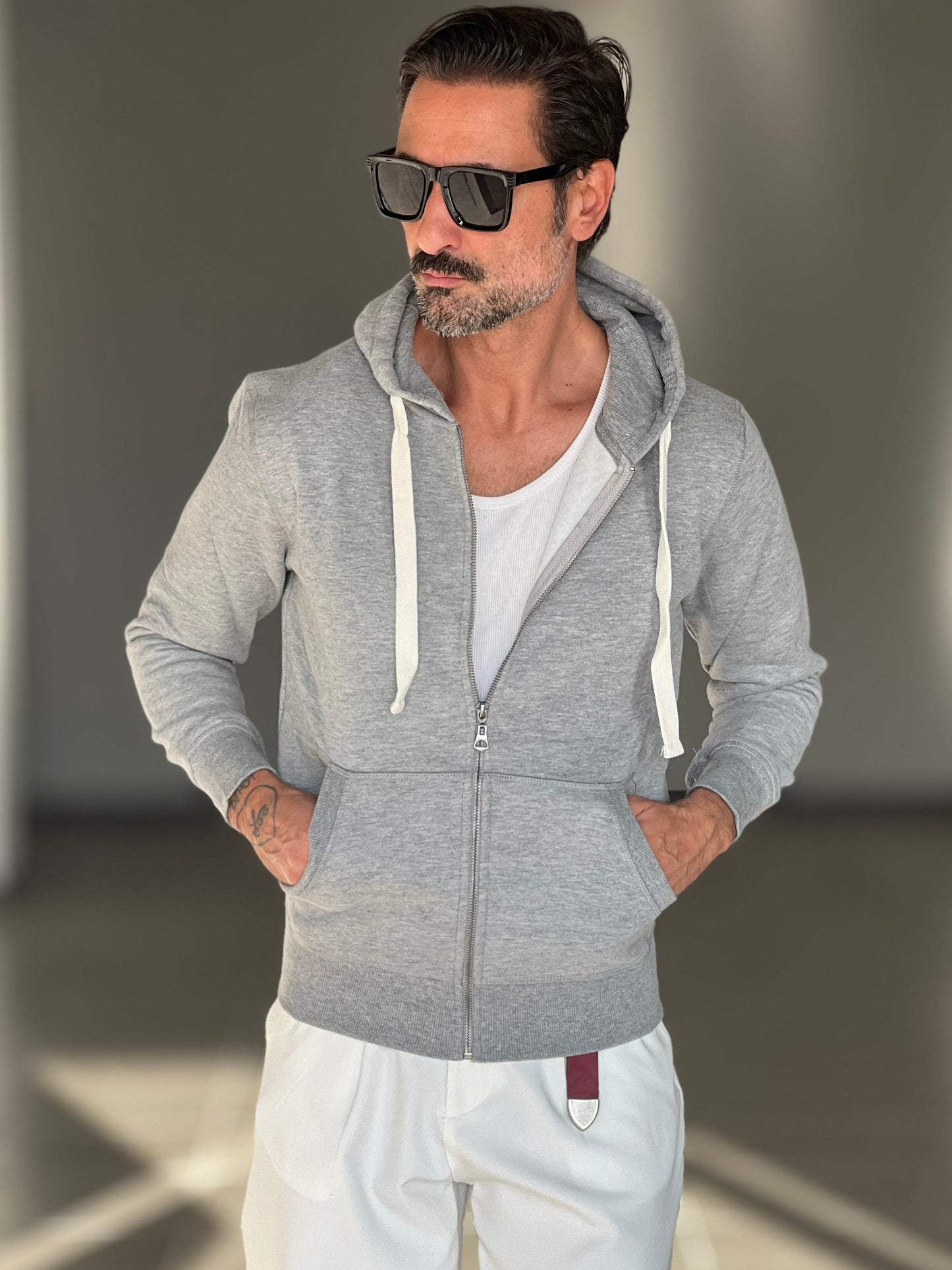 FELPA  GRIGIA DOPPIATA ZIP