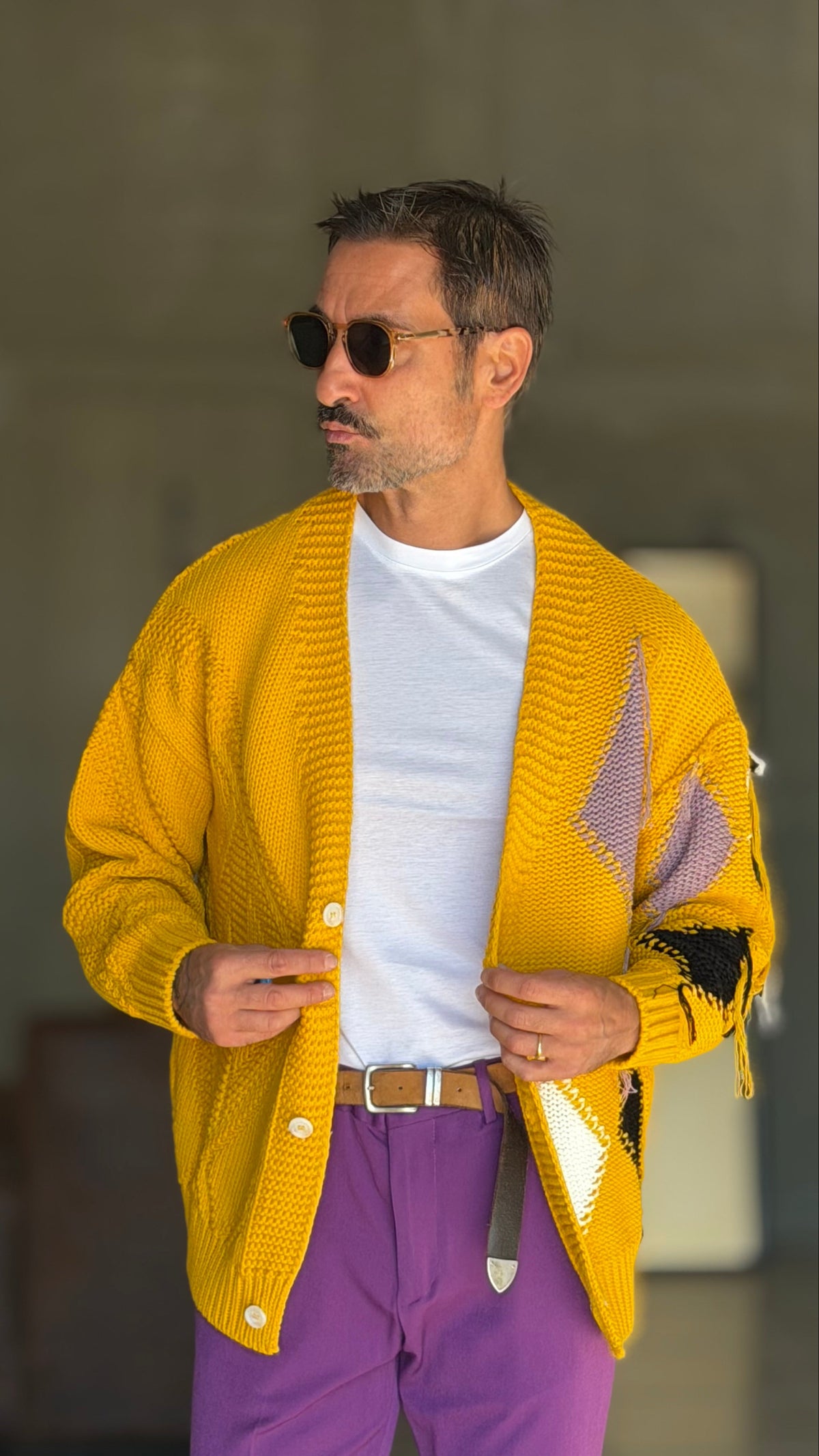CARDIGAN GIALLO ROMBO   CROP  FIT  PESANTE