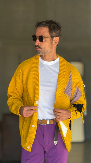 CARDIGAN GIALLO ROMBO   CROP  FIT  PESANTE