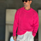 PULLOVER ROSA   OVERFIT TESSUTO  MISTO EFFETTO SHETTLAND