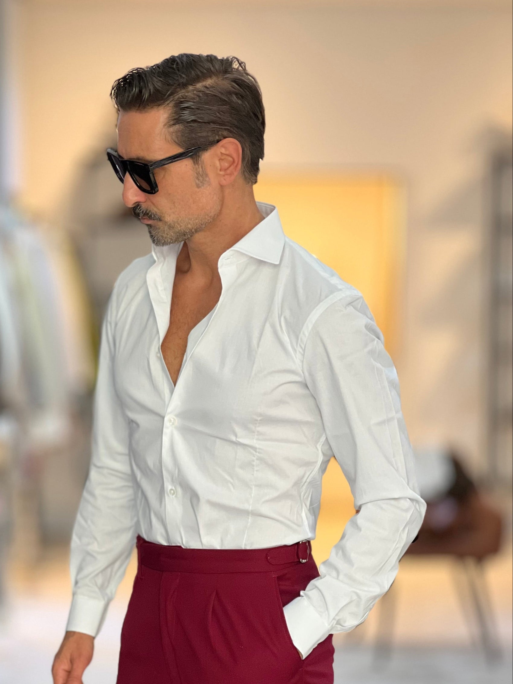 *CAMICIA BIANCA POPELINE DI COTONE STRECH