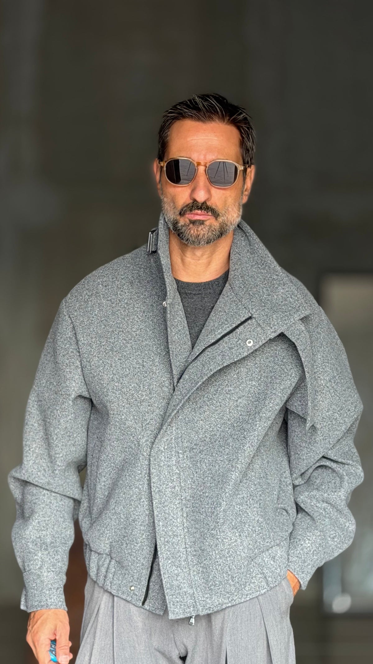 GIUBBINO GRIGIO PANNO COLLO SCIARPA CROP 1062