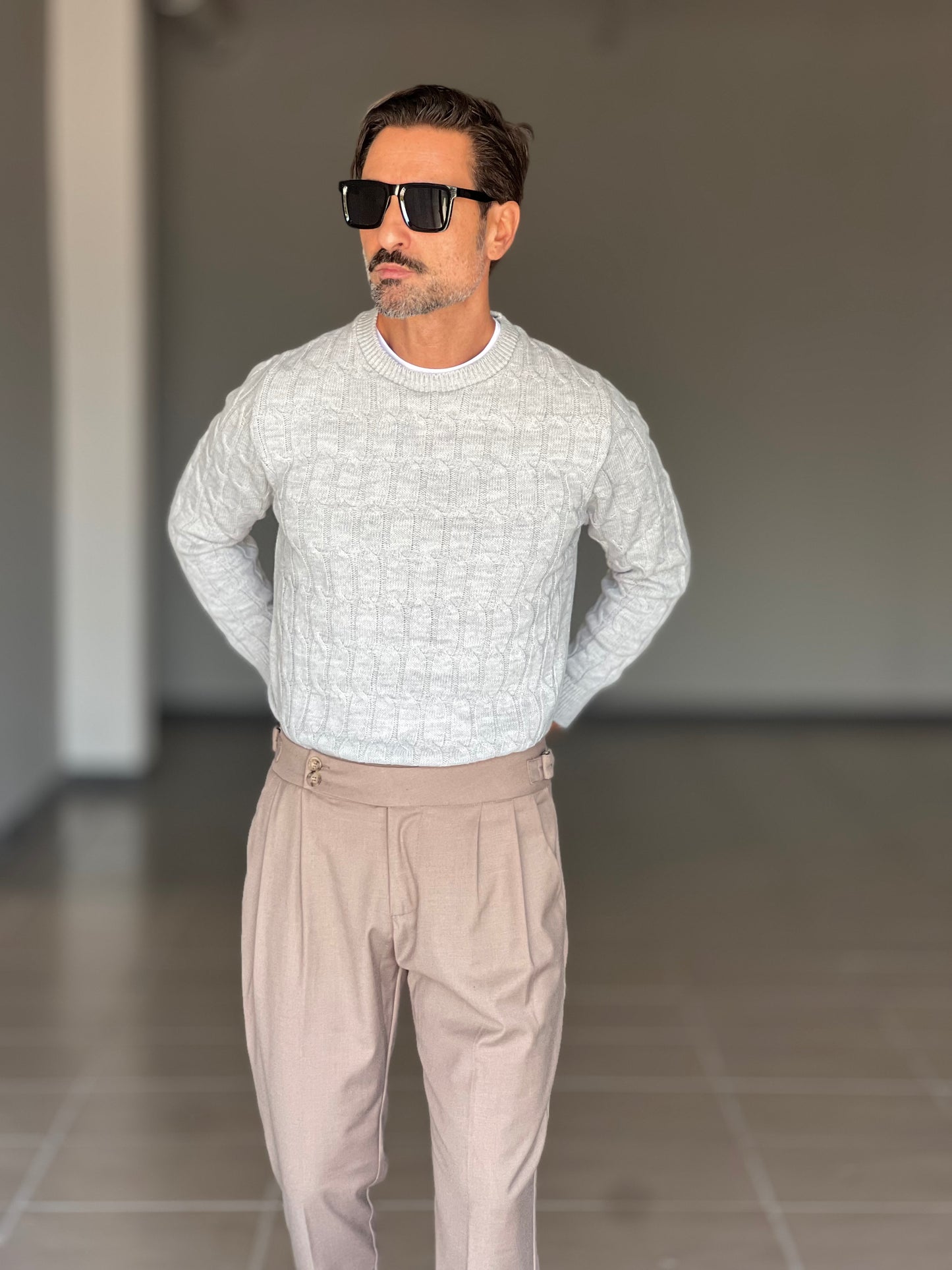 BLUE THREAD COTTON CREW NECK SWEATER