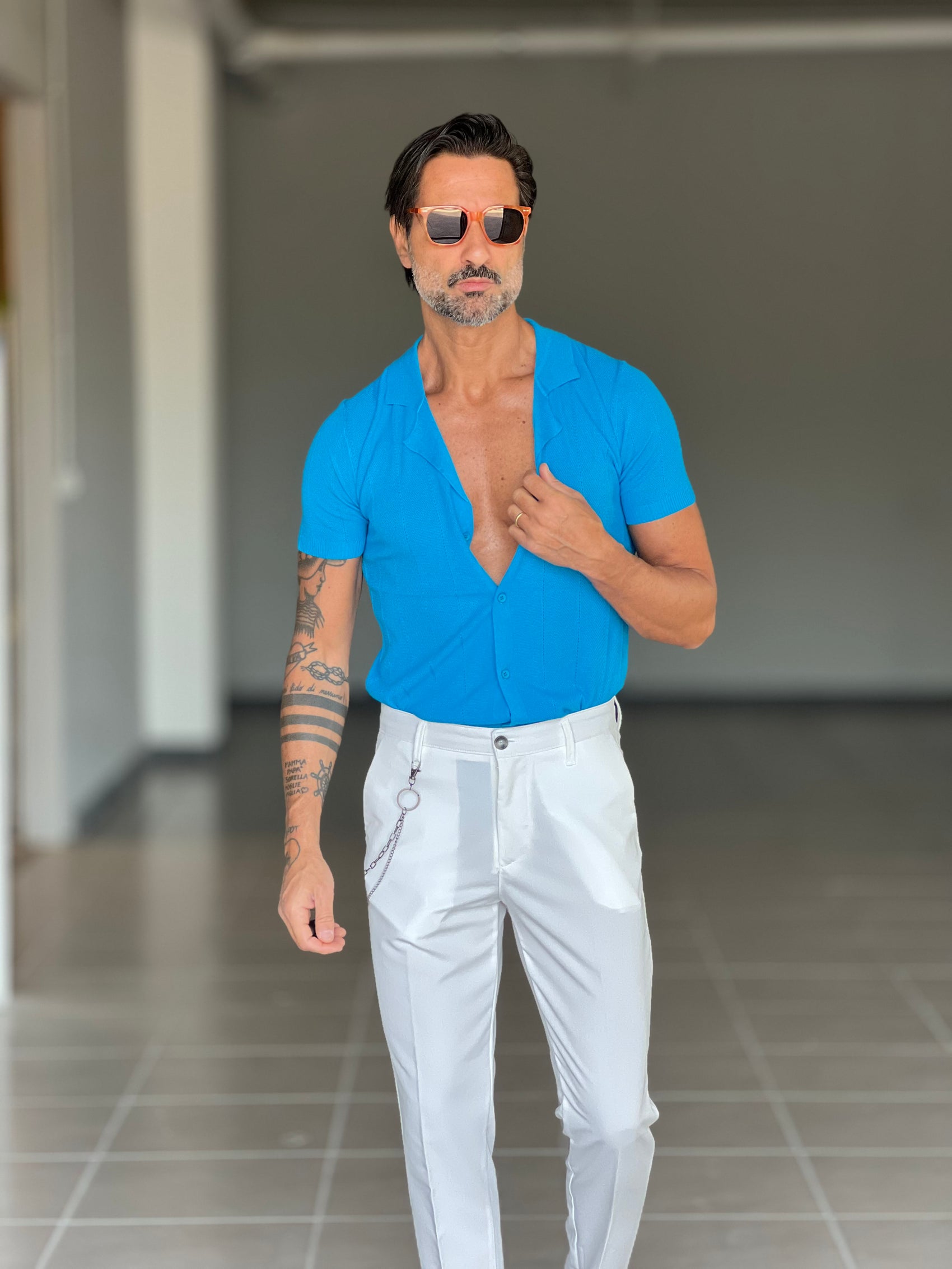 BLUE THREAD COTTON CREW NECK SWEATER