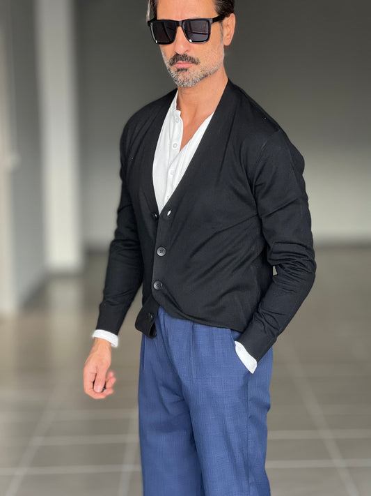 CARDIGAN NERO  RASATO 2 FILI SOTTOGIACCA