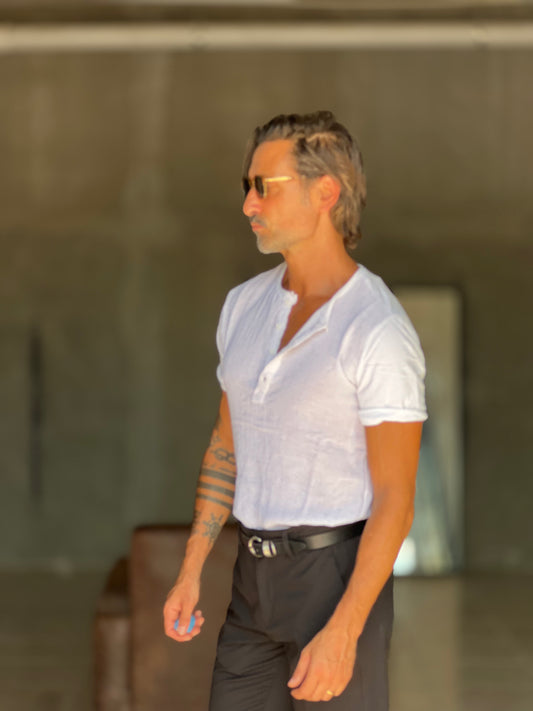 T SHIRT SERAFINO BIANCO  MISTO LINO