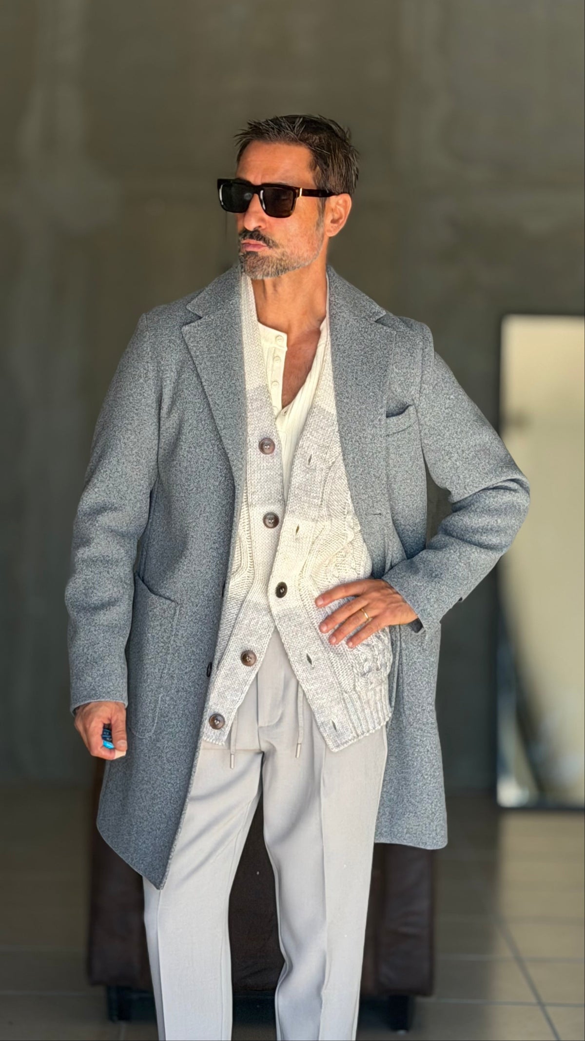 CAPPOTTO GRIGIO EFFETTO PANNO  MONOPETTO
