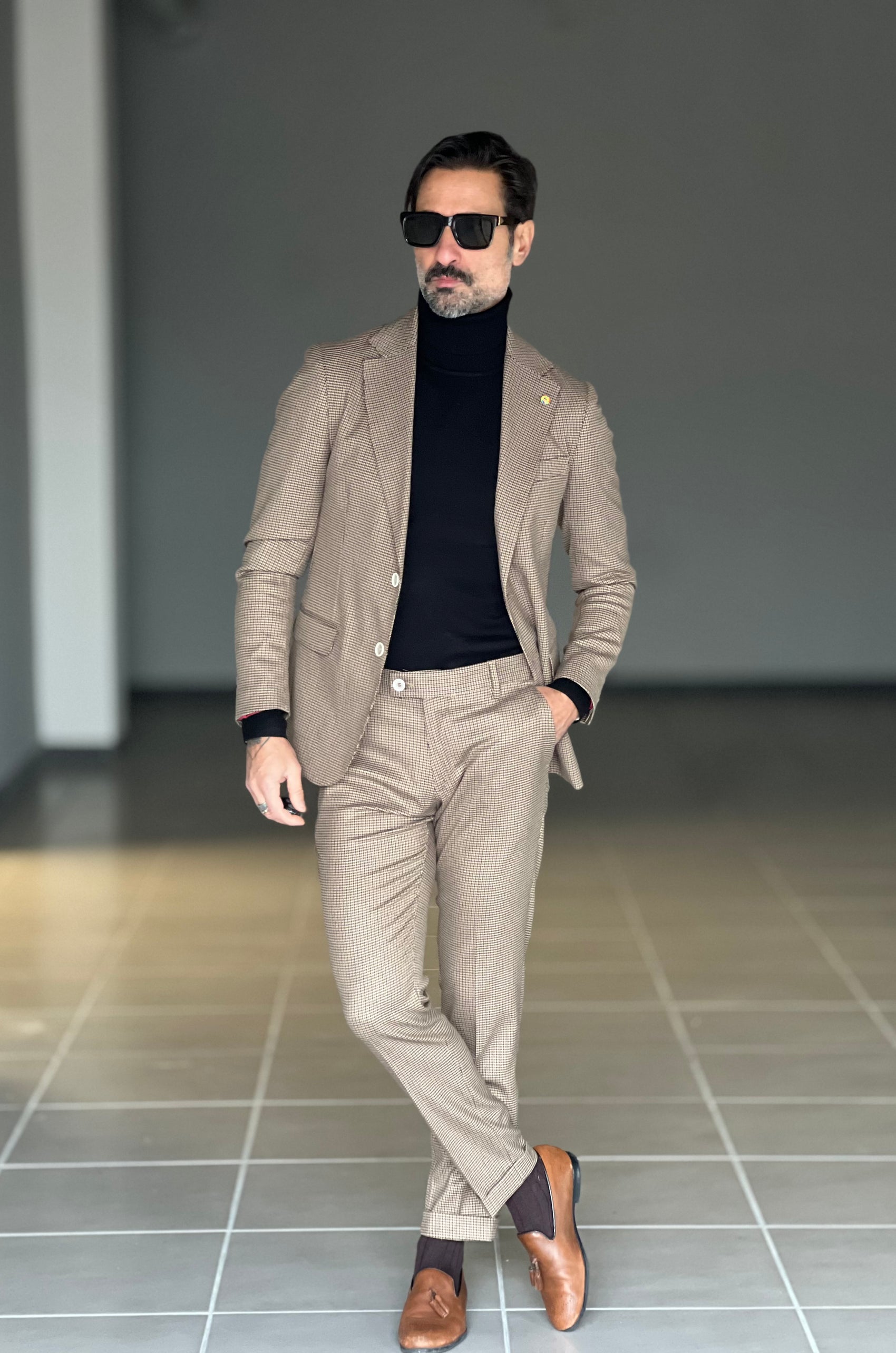 ABITO PIE DE POULE FONDO BEIGE PUNTO MILANO