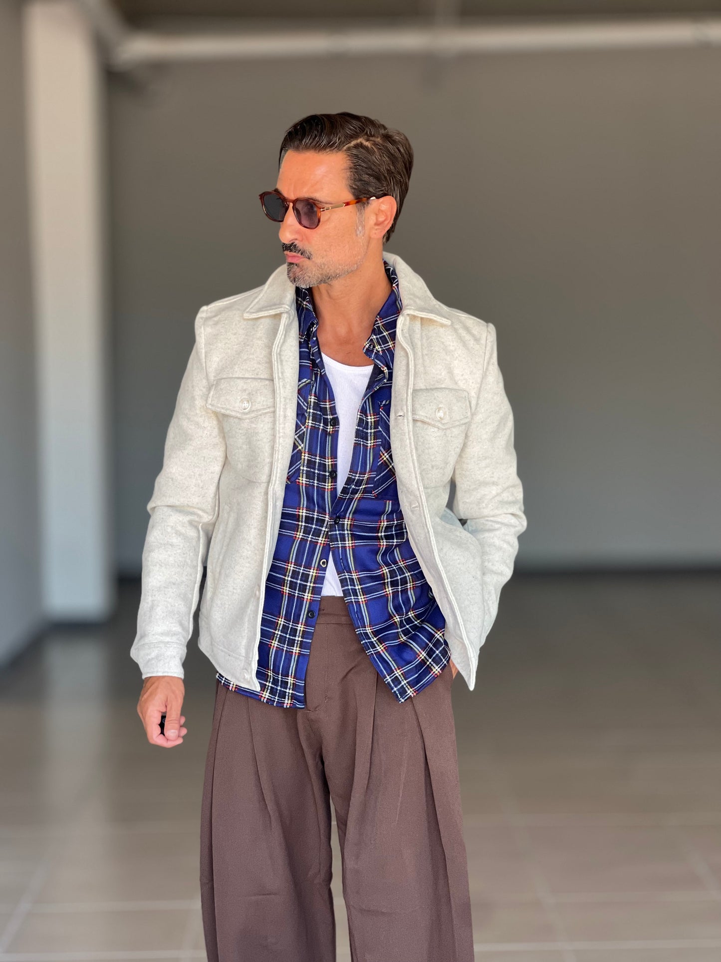 FILL JACKET QUADRO  BLU FELPATA