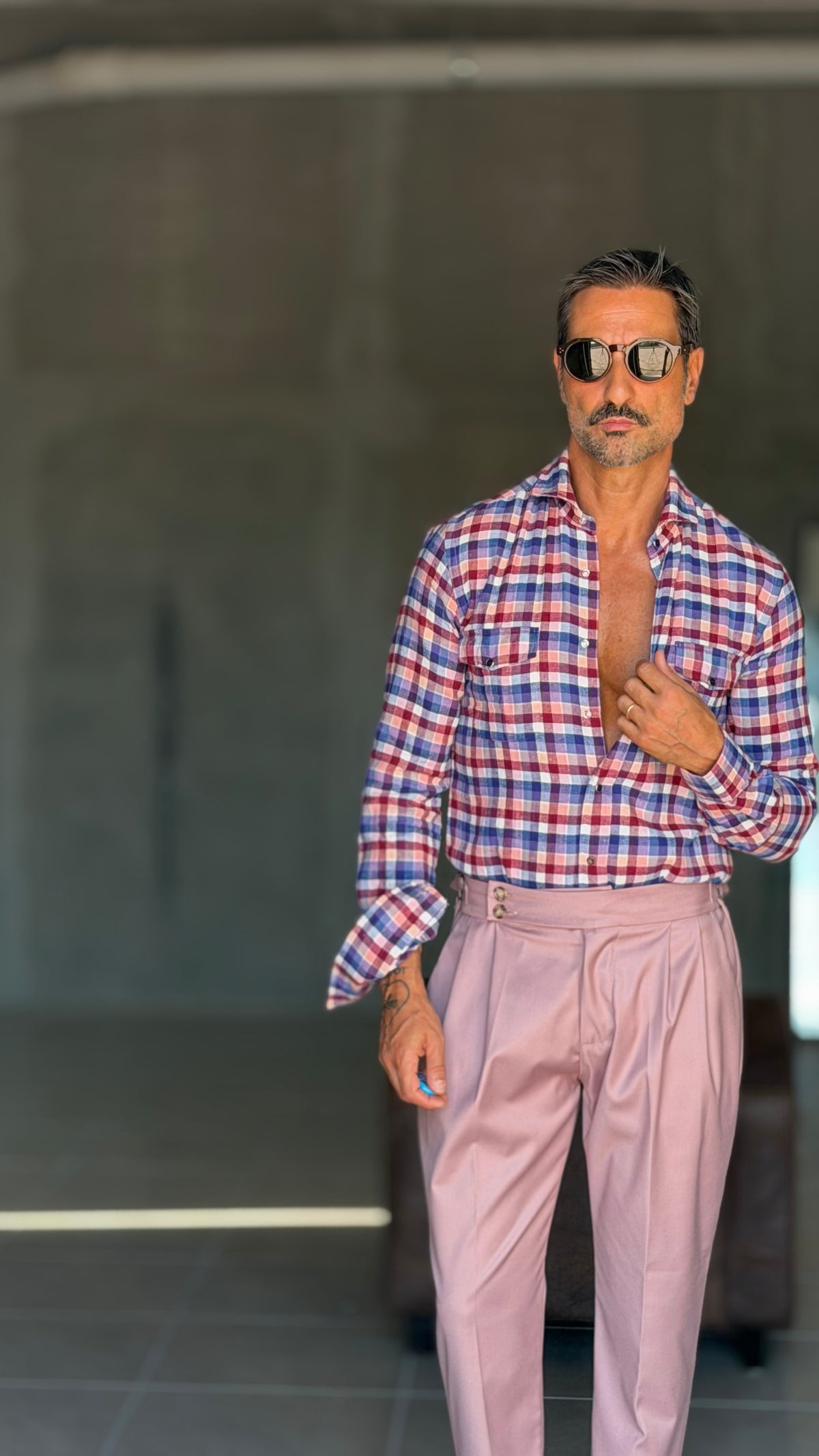 CAMICIA DEPOT  TARTAN  BLU ROSA E PANNA  TEXANA