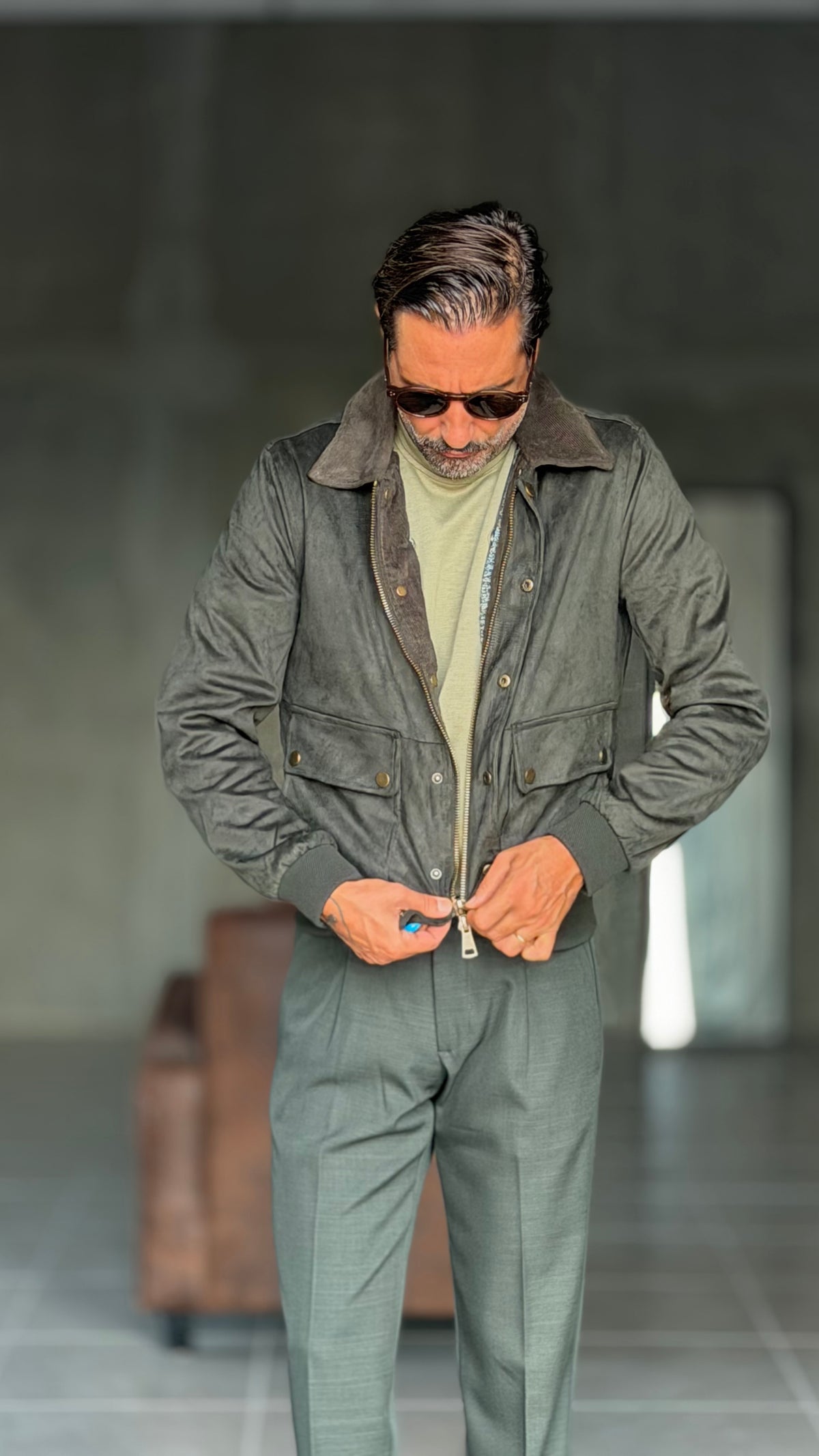 GIUBBINO VERDE ECO SCAMOSCIATO  MULTITASCA CROP