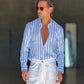 CAMICIA   BACCHETTA GRANDE  BIANCA E CELESTE  LINO E MISTI COLLO ITALIANO