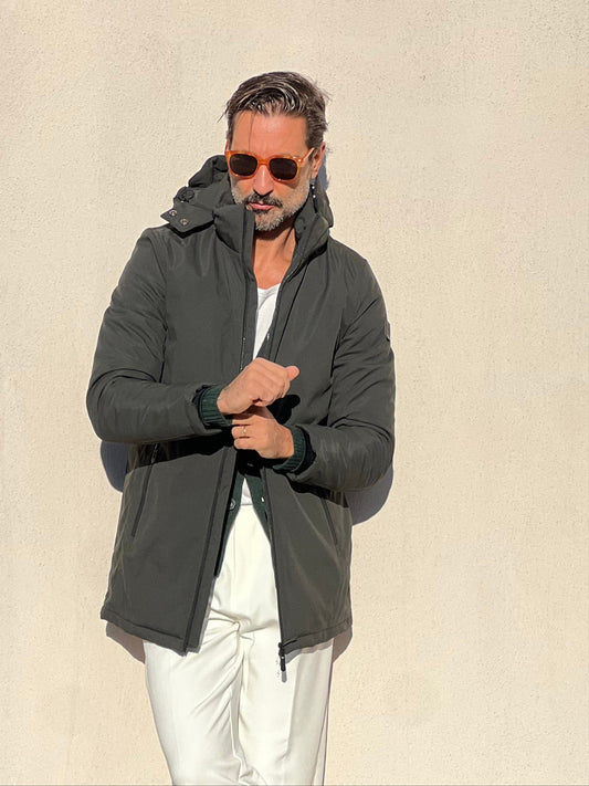 PARKA HAPPER  VERDE TESSUTO TECNICO ZIP TERMOSALDATE