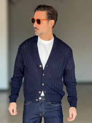 CARDIGAN  BLU TESSUTO OPERATO