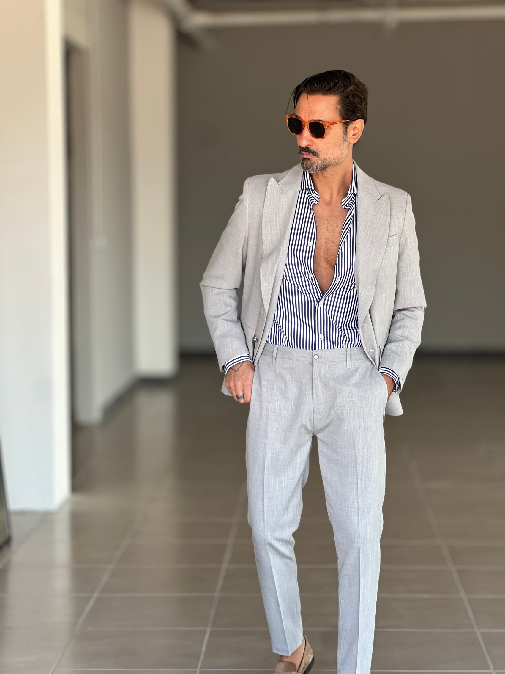 PANTALONE GRIGIO ALTATENSIONE PINCES VISCOSA ( CODICE 35 )