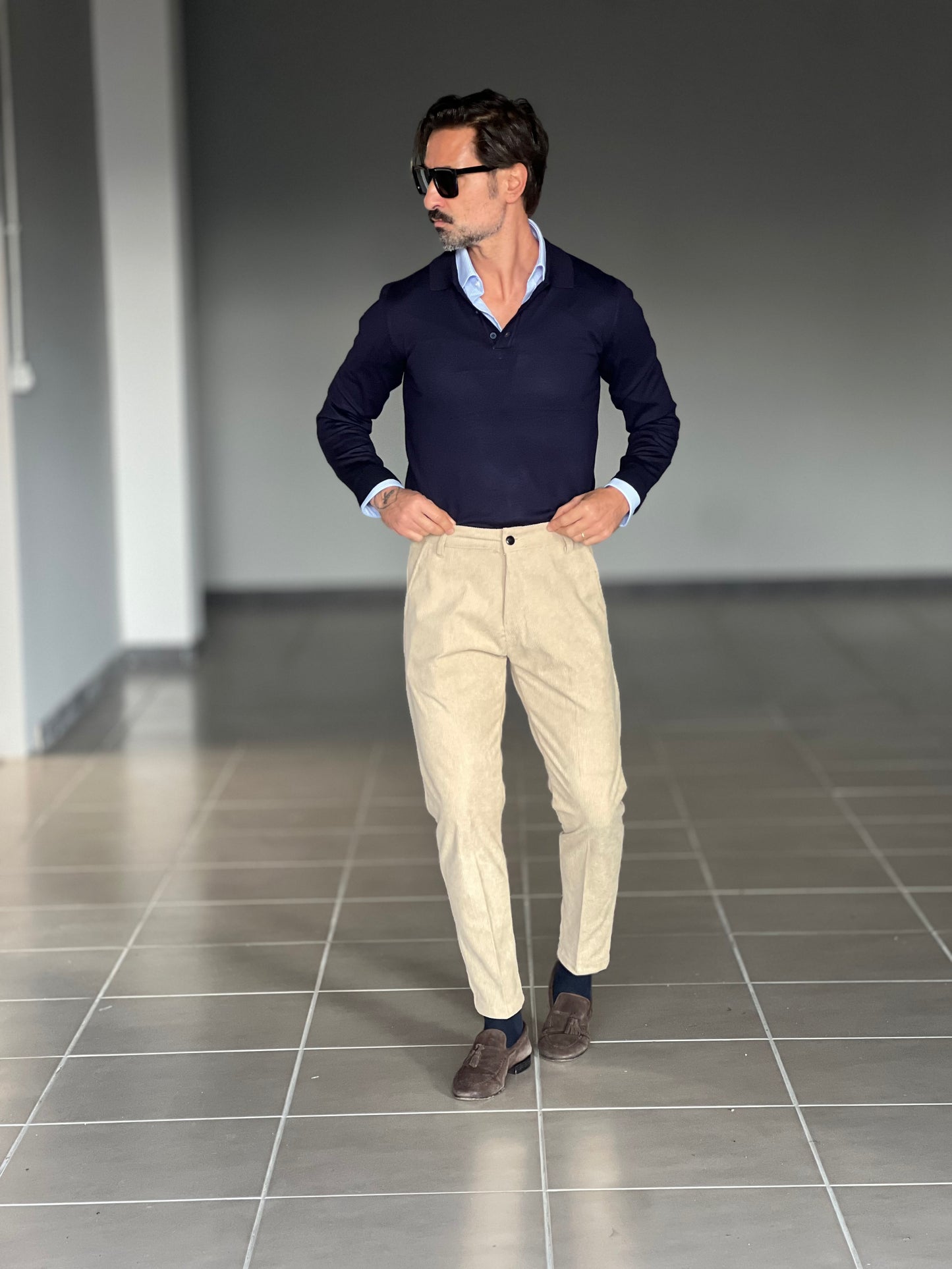 PANTALONE CREMA VELLUTO MILLERIGHE GAMBA DRITTA TASCA AMERICA