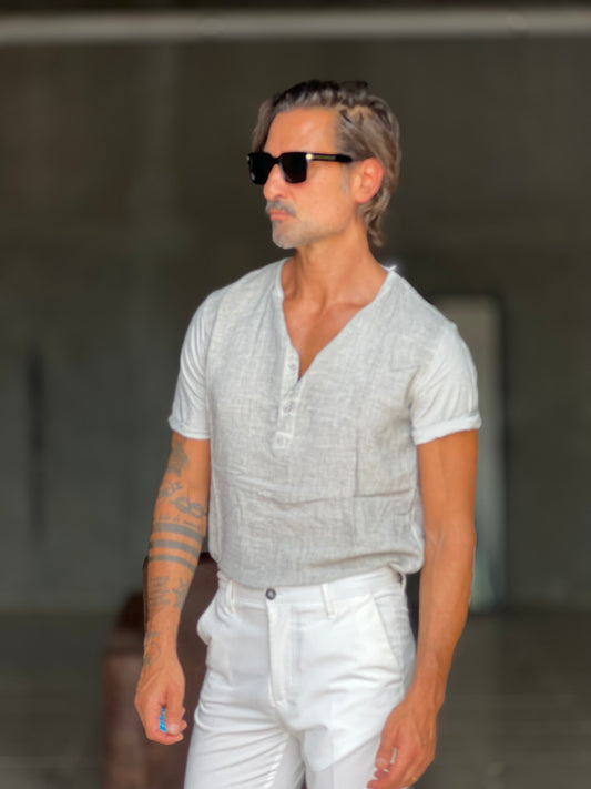 T SHIRT SERAFINO GRIGIO MISTO LINO