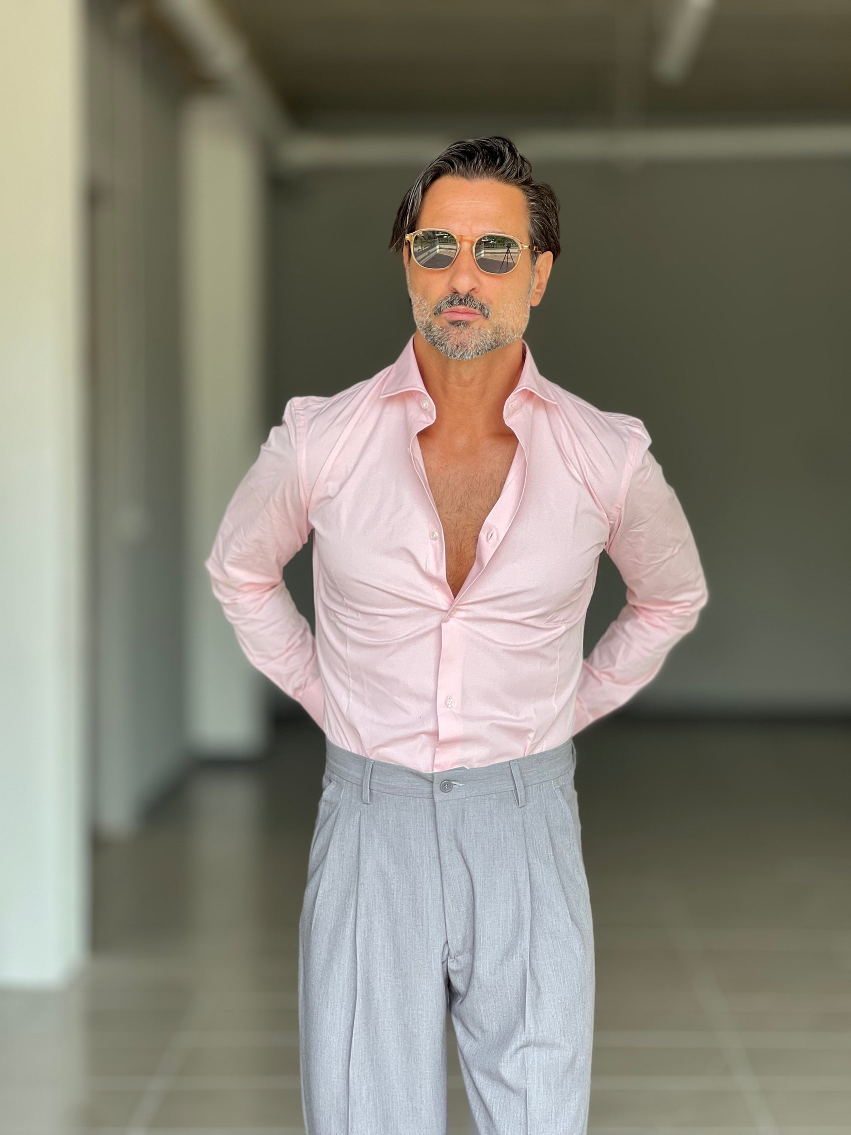 NEW CAMICIA ROSA  POPELINE DI COTONE STRECH
