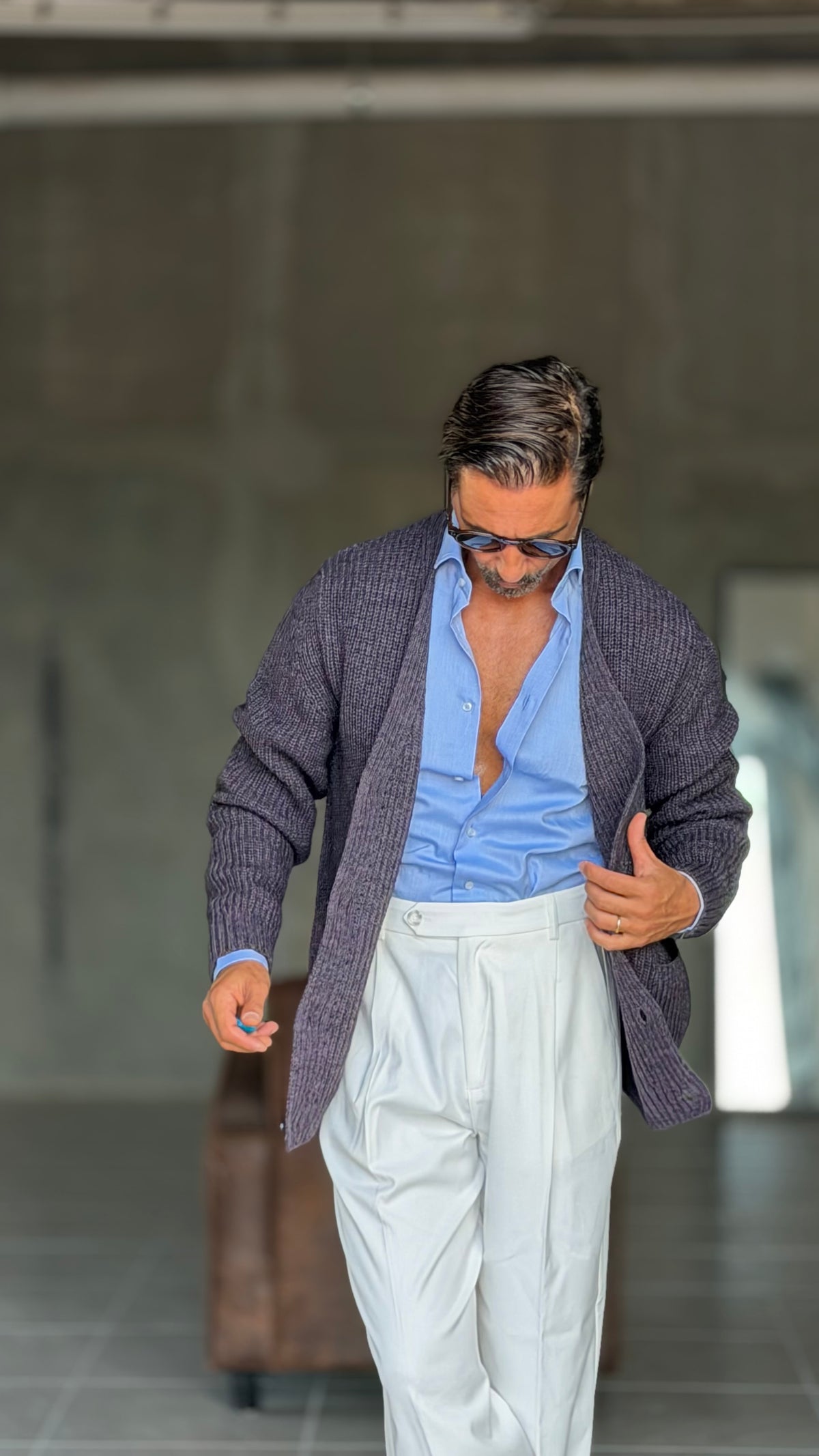 CARDIGAN GLICINE LANA ALPACA VISCOSA MAGLIA INGLESE ALTATENSIONE