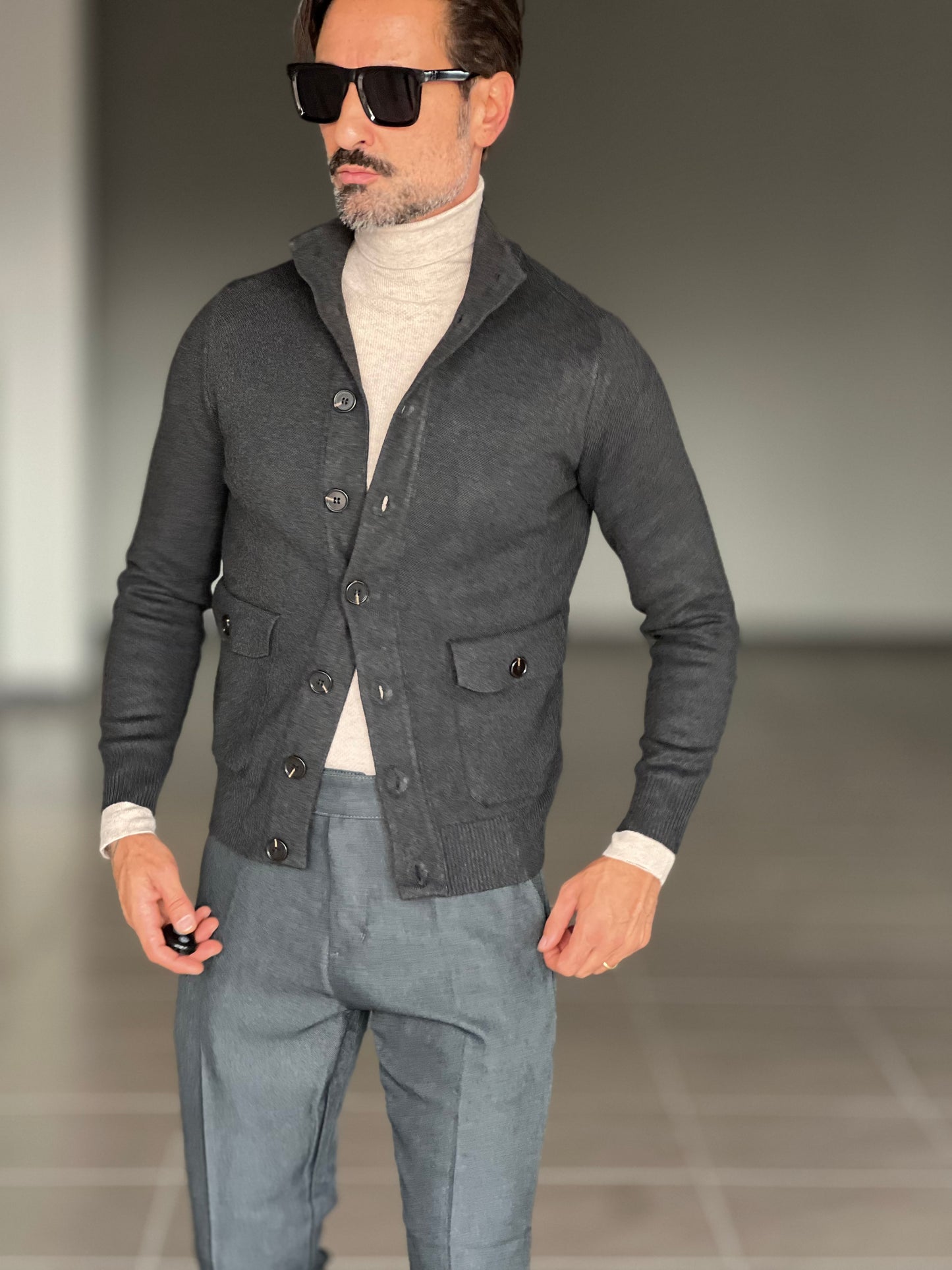 BEIGE COTTON OPEN CARDIGAN