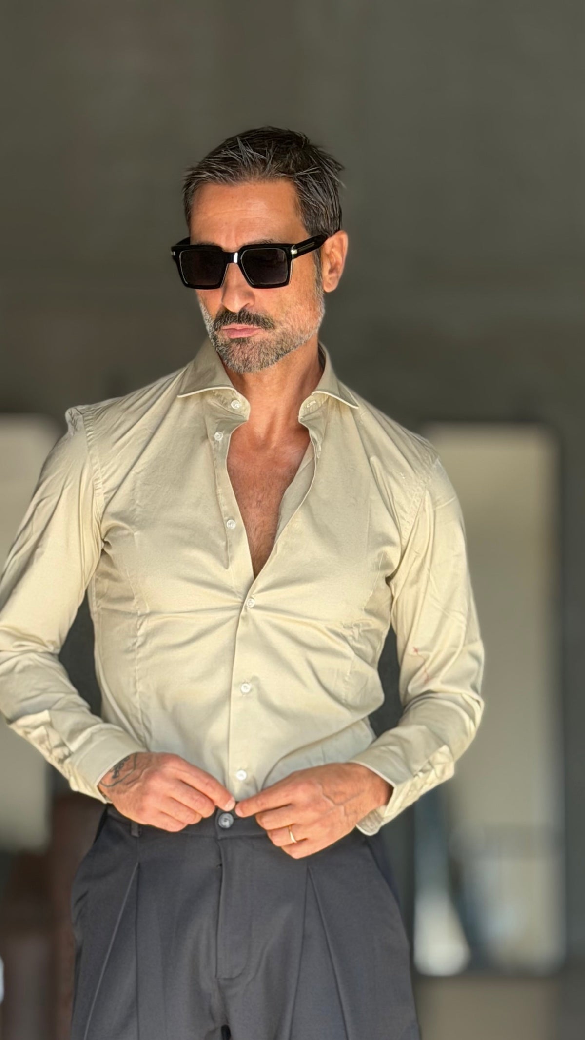CAMICIA SABBIA STRETCH POPELINE DI COTONE SLIMFIT 345