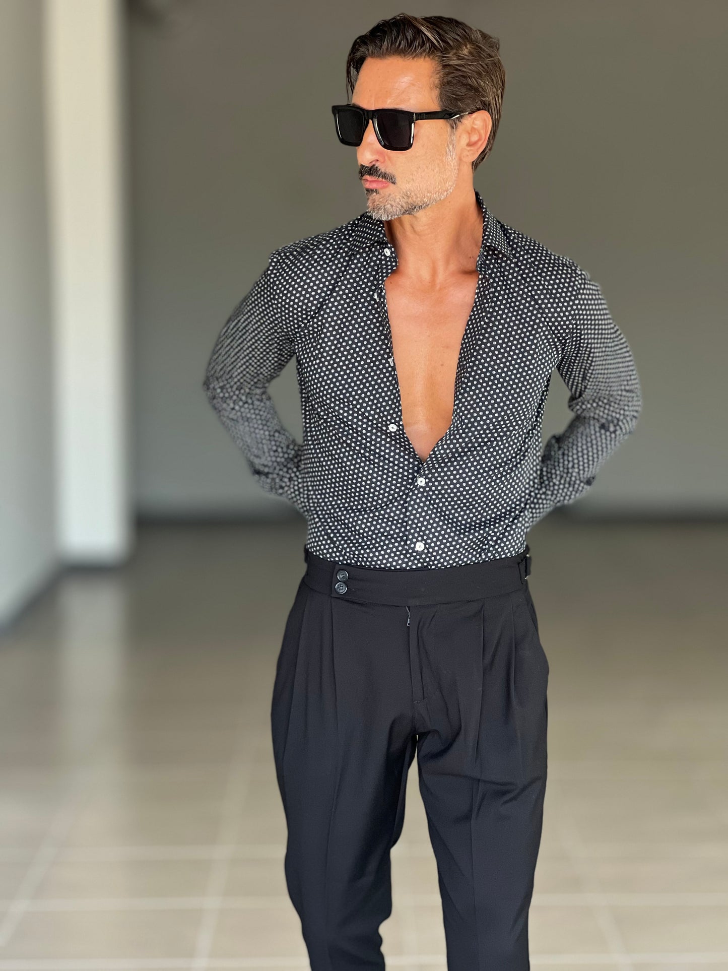 CAMICIA  DEPOT FONDO NERO POIS BIANCO