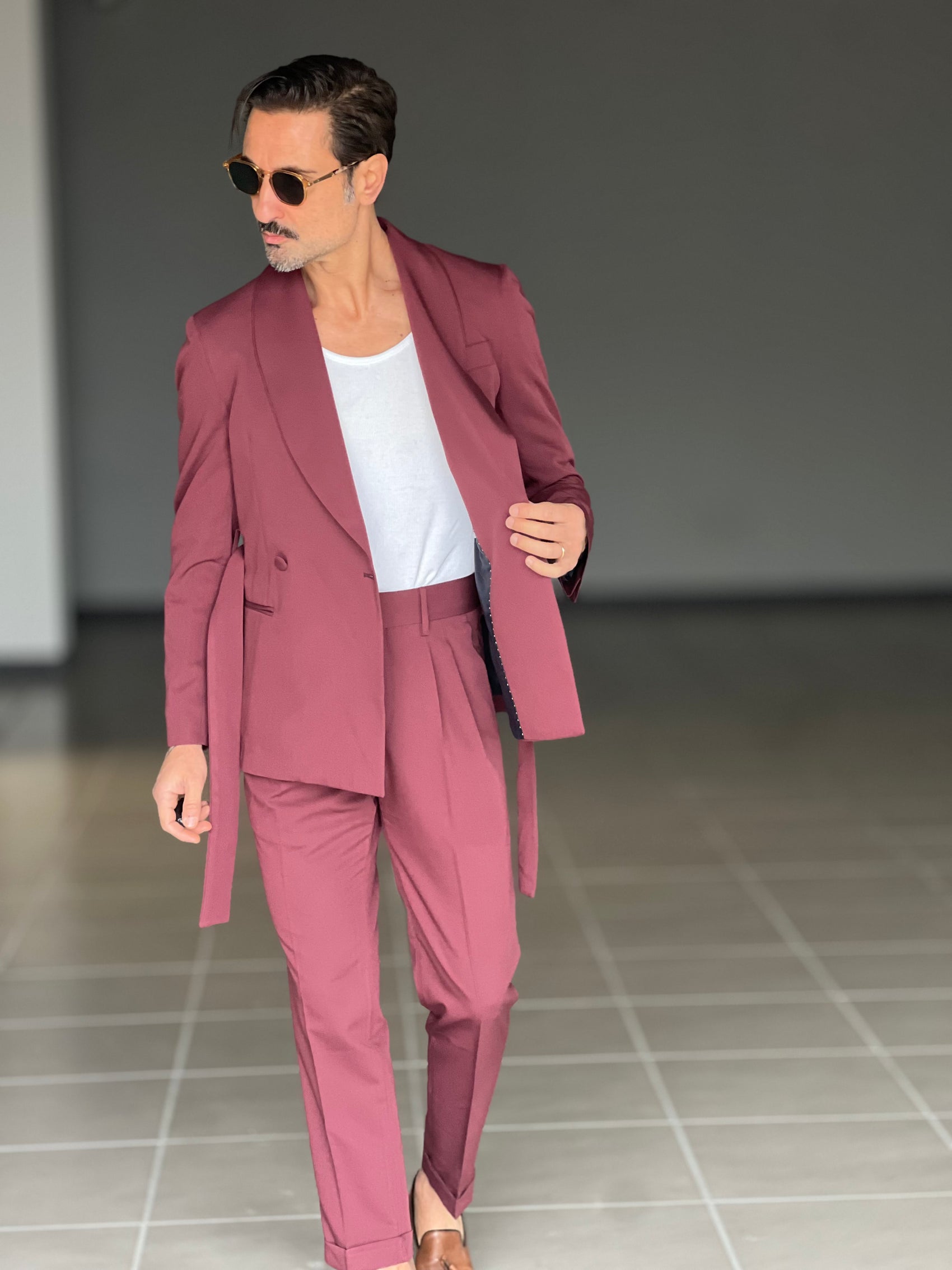 ABITO  PRUGNA DOPPIOPETTO VISCOSA CINTURA IN VITA