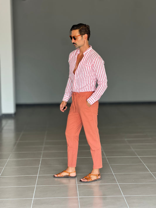 PANTALONE ESTIVO  CORALLO EFFETTO LINO GARZATO