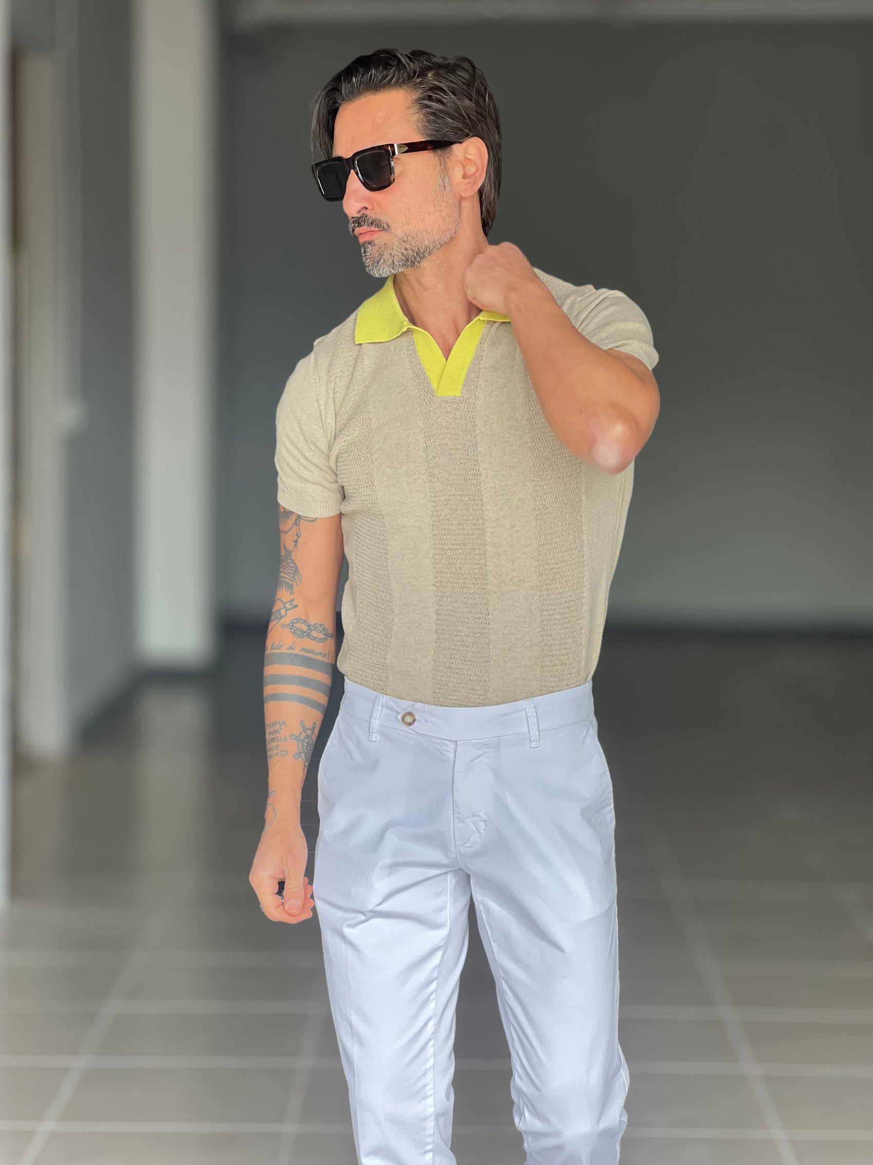 POLO CAMMELLO COLLO  CONTRASTO GIALLO  TELAMIRA