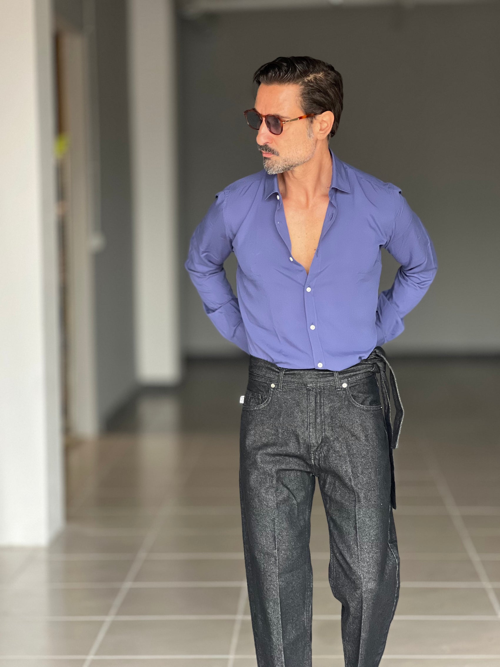 CAMICIA DEPOT  BLU INDACO COLLO PICCOLO POPELINE  DI COTONE DOPPIORITORTO 0022