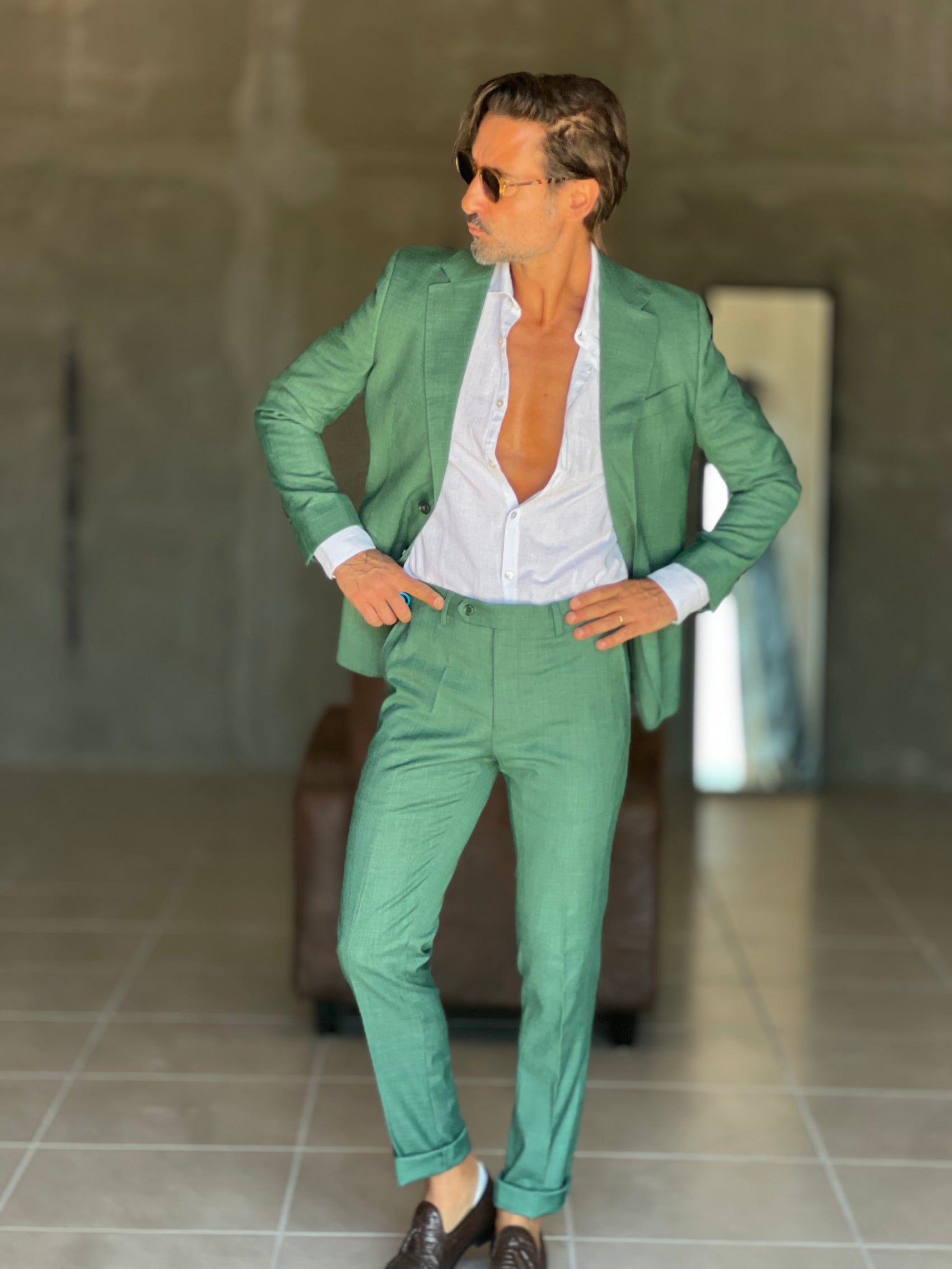 ABITO VERDE FOGLIA FIAMMATO MONOPETTO 554