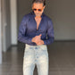 NEW.CAMICIA BLU    POPELINE DI COTONE STRECH