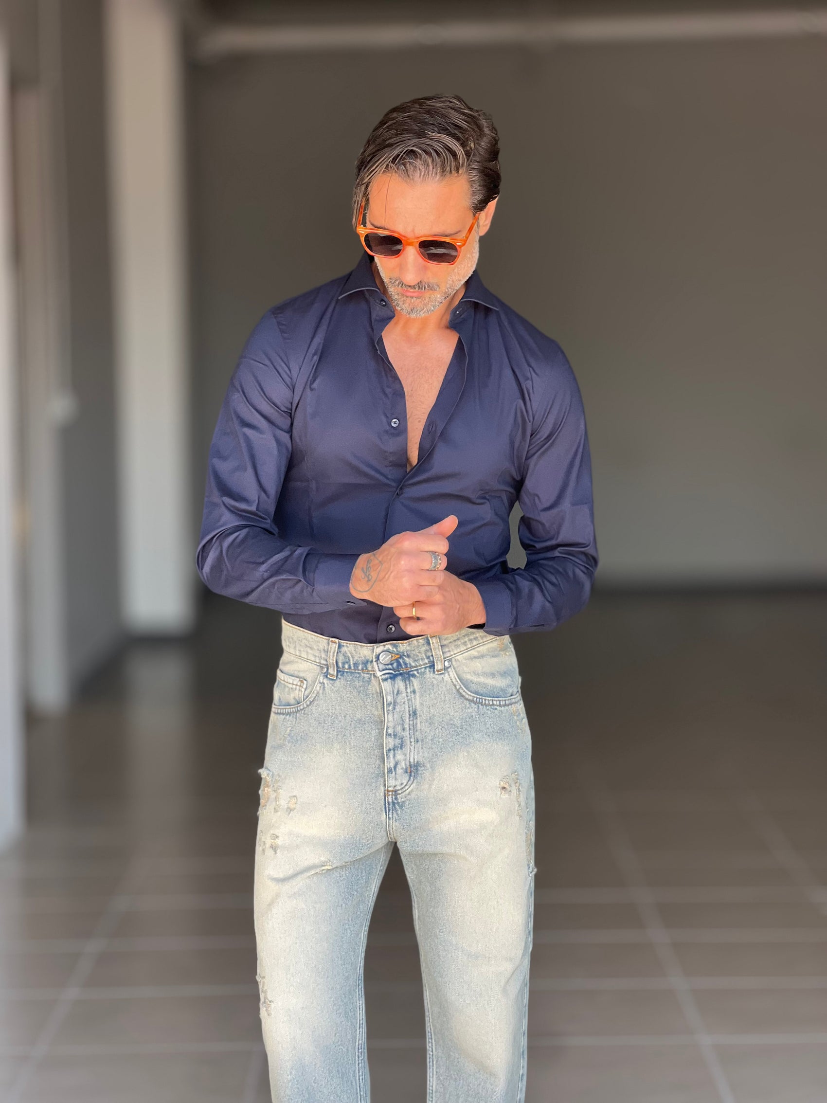 NEW.CAMICIA BLU    POPELINE DI COTONE STRECH